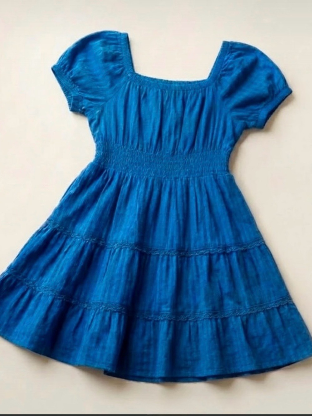 Bright Blue Smocked Tiered Dress xS 4-5